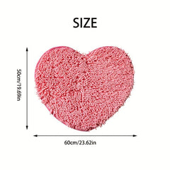 Soft Chenille Heart Shaped Door Mat Non Slip Bath Rug for Home Decor