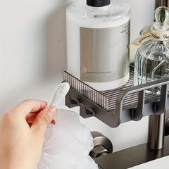 Wall Mounted Bathroom Storage Rack Shower Bar Hanging Shelf Organizer