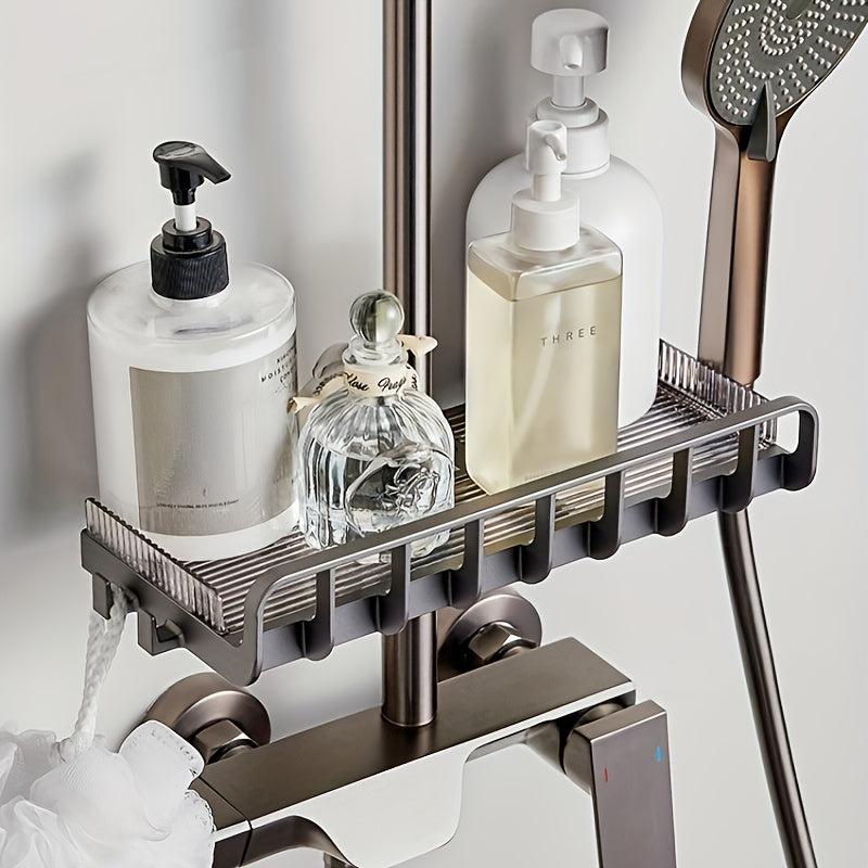 Wall Mounted Bathroom Storage Rack Shower Bar Hanging Shelf Organizer