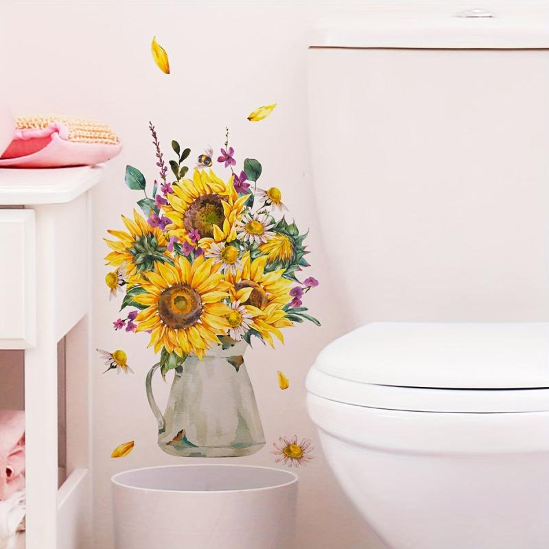 Sunflower Toilet Lid Decal Self Adhesive Wall Sticker Bathroom Decor