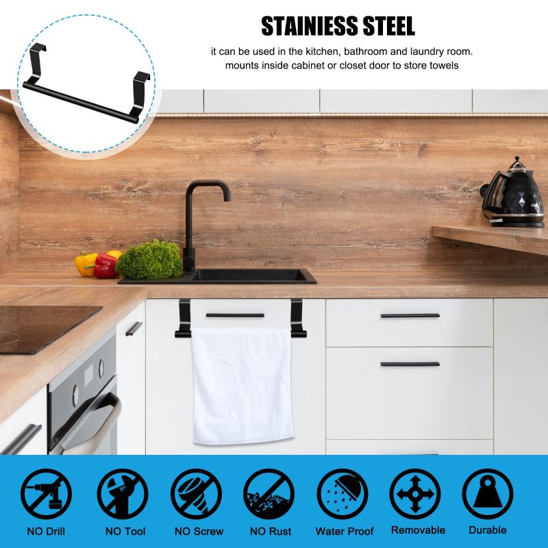 No Drill Over Door Towel Bar for Kitchen and Bathroom Organization