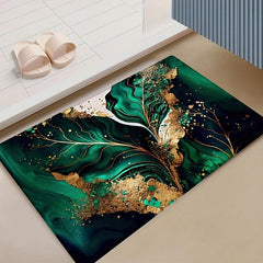 Flannel Marble Leaf Floor Rug Soft Plush Door Mat