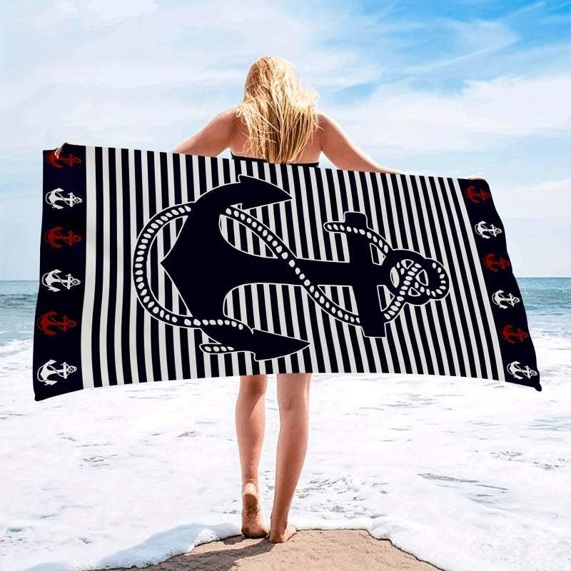 Anchor & Stripe Beach Towel Fast Drying Microfiber Towel Pool Swimming 149x86 cm