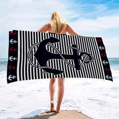 Anchor & Stripe Beach Towel Fast Drying Microfiber Towel Pool Swimming 149x86 cm