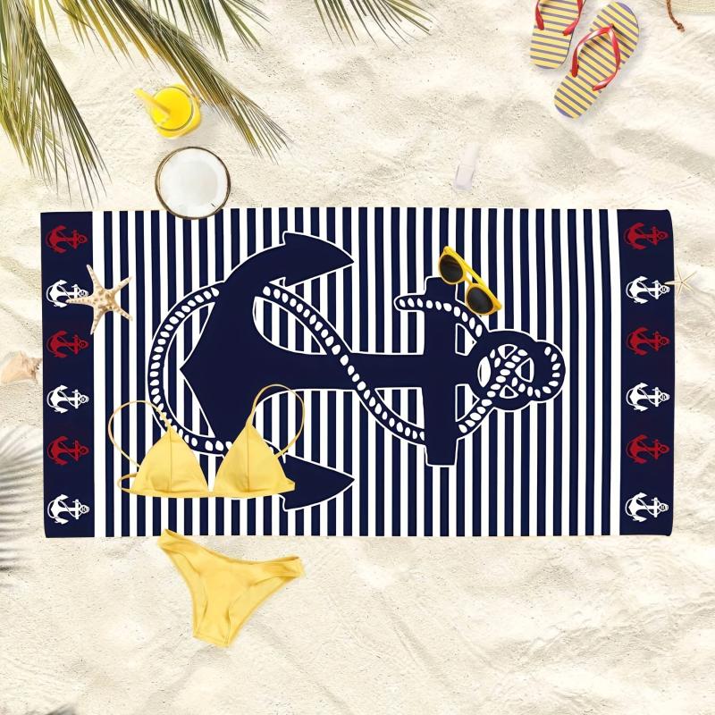 Anchor & Stripe Beach Towel Fast Drying Microfiber Towel Pool Swimming 149x86 cm