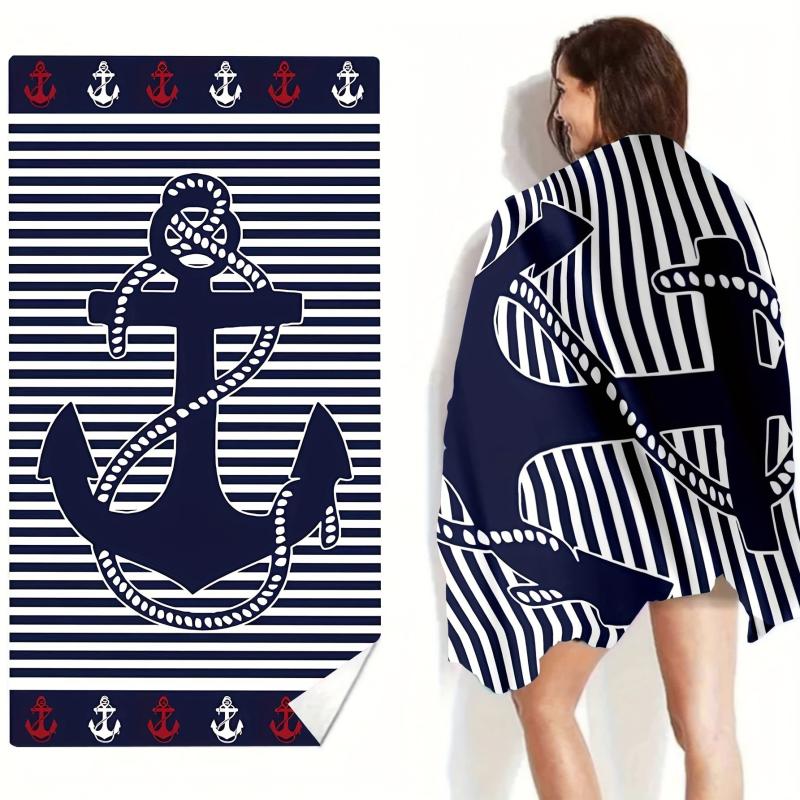 Anchor & Stripe Beach Towel Fast Drying Microfiber Towel Pool Swimming 149x86 cm
