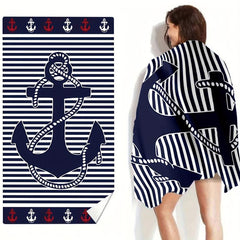 Anchor & Stripe Beach Towel Fast Drying Microfiber Towel Pool Swimming 149x86 cm