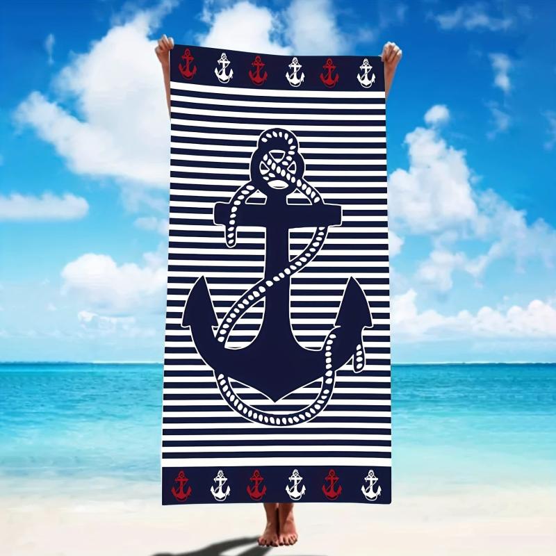 Anchor & Stripe Beach Towel Fast Drying Microfiber Towel Pool Swimming 149x86 cm