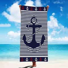 Anchor & Stripe Beach Towel Fast Drying Microfiber Towel Pool Swimming 149x86 cm