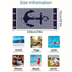 Anchor & Stripe Beach Towel Fast Drying Microfiber Towel Pool Swimming 149x86 cm
