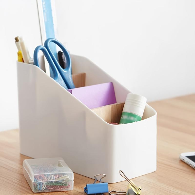 Wooden Desk Organizer Box Storage with 4 Compartments