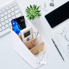 Wooden Desk Organizer Box Storage with 4 Compartments