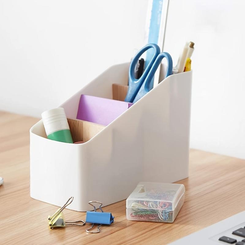 Wooden Desk Organizer Box Storage with 4 Compartments