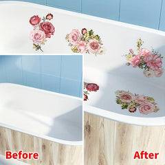 6pcs Pink Flower Bathtub Appliques Non Slip Anti Slip PVC Adhesive Stripe