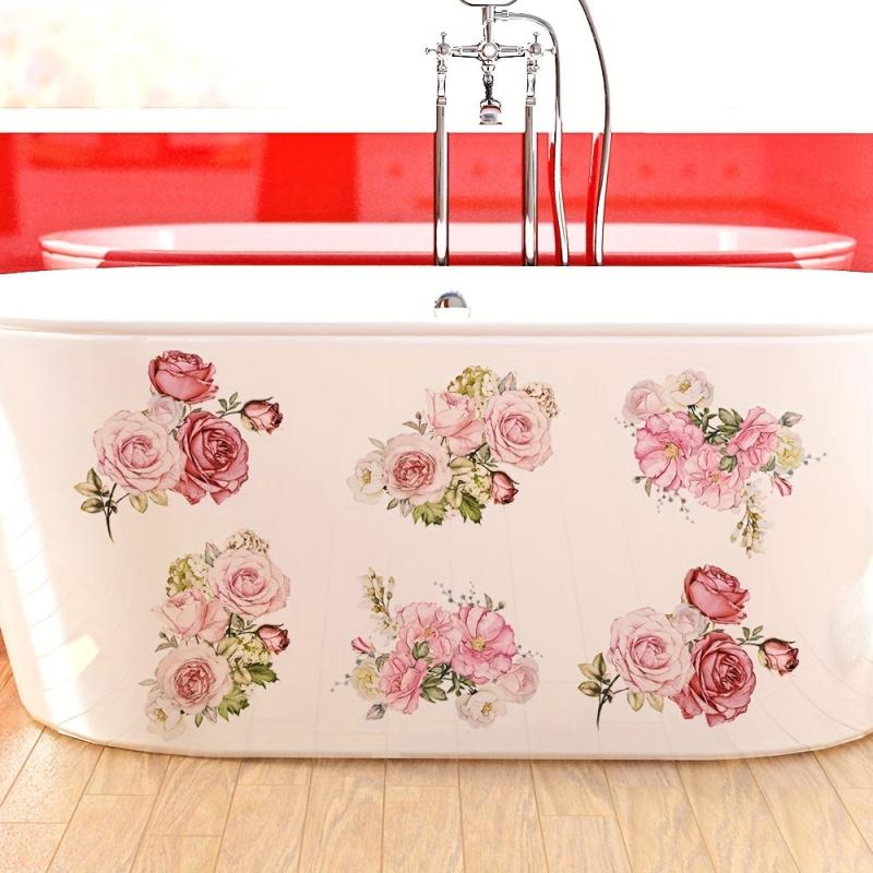 6pcs Pink Flower Bathtub Appliques Non Slip Anti Slip PVC Adhesive Stripe