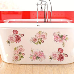 6pcs Pink Flower Bathtub Appliques Non Slip Anti Slip PVC Adhesive Stripe