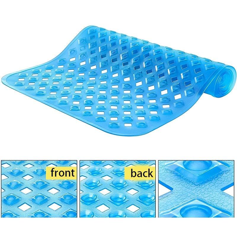 Long Non Slip Suction Cups Bath Rug with Drain Holes