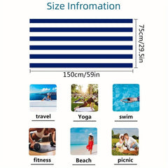 Microfiber Beach Towel Striped Pattern Lightweight & Absorbent