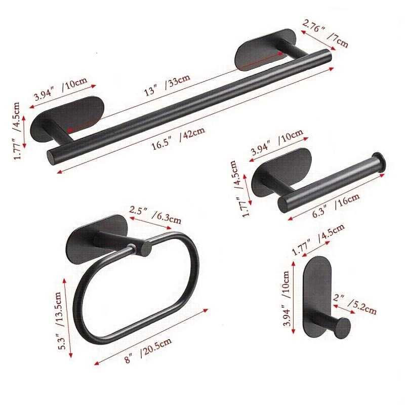 4pcs Bathroom Hardware Set Wall Mounted Towel Bar Ring Toilet Paper Holder Hooks