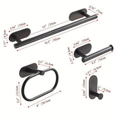 4pcs Bathroom Hardware Set Wall Mounted Towel Bar Ring Toilet Paper Holder Hooks