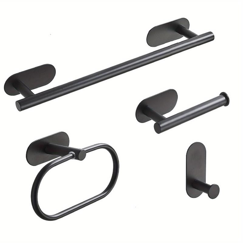 4pcs Bathroom Hardware Set Wall Mounted Towel Bar Ring Toilet Paper Holder Hooks