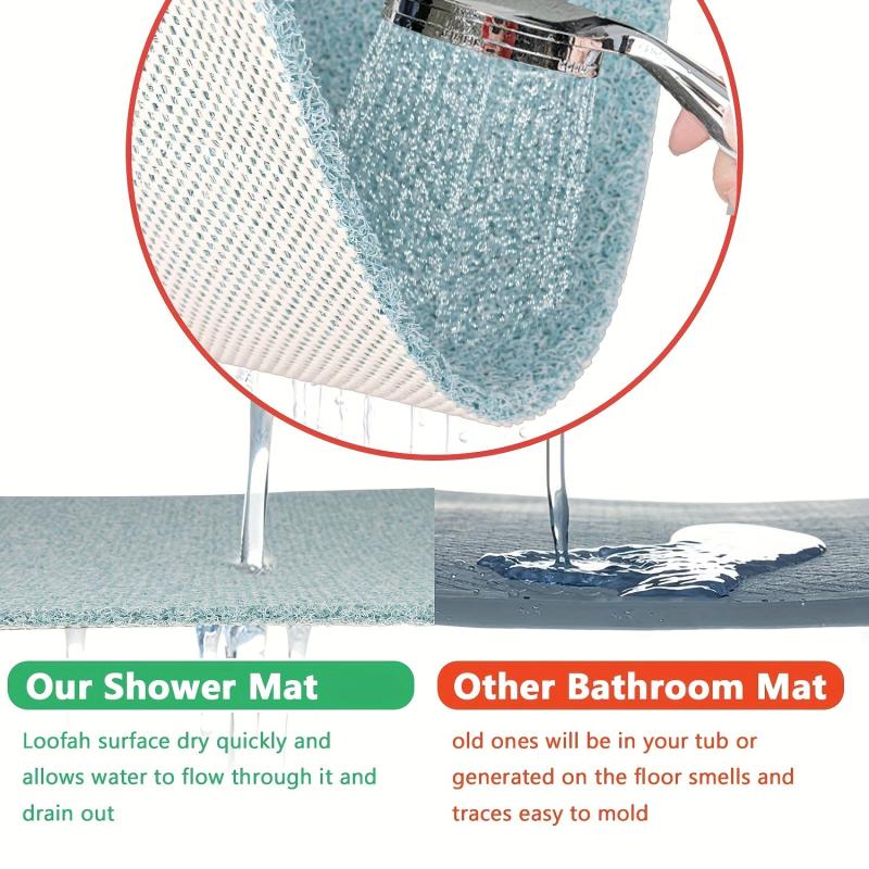 Bathroom Non-slip Loofah Surface Floor Mat - Square Shower Toilet Rug