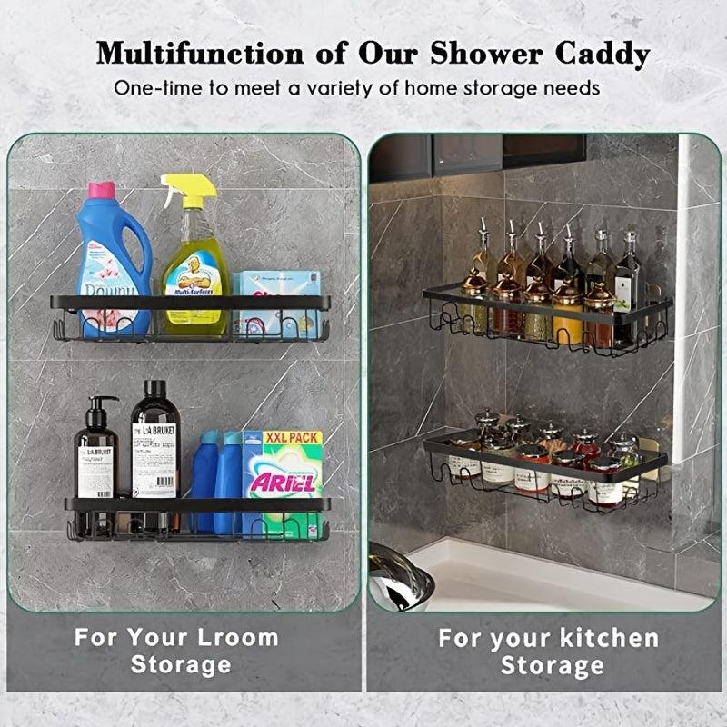 Shower Caddy Basket Shelf Soap Holder Towel Hooks No Drilling Adhesive