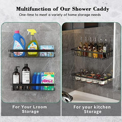 Shower Caddy Basket Shelf Soap Holder Towel Hooks No Drilling Adhesive