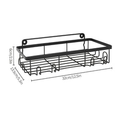 Shower Caddy Basket Shelf Soap Holder Towel Hooks No Drilling Adhesive