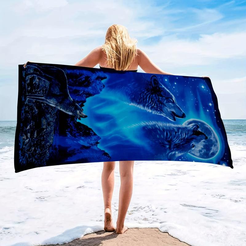 Wolf Beach Towel Modern Large Microfiber Soft Absorbent Lightweight Towel