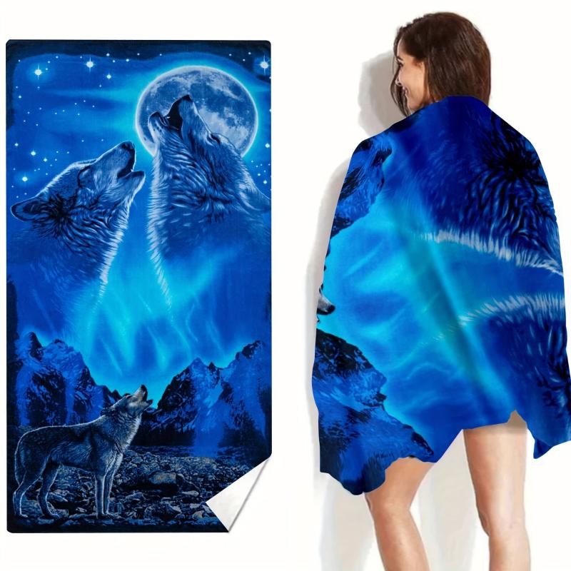 Wolf Beach Towel Modern Large Microfiber Soft Absorbent Lightweight Towel