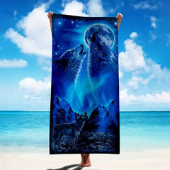 Wolf Beach Towel Modern Large Microfiber Soft Absorbent Lightweight Towel