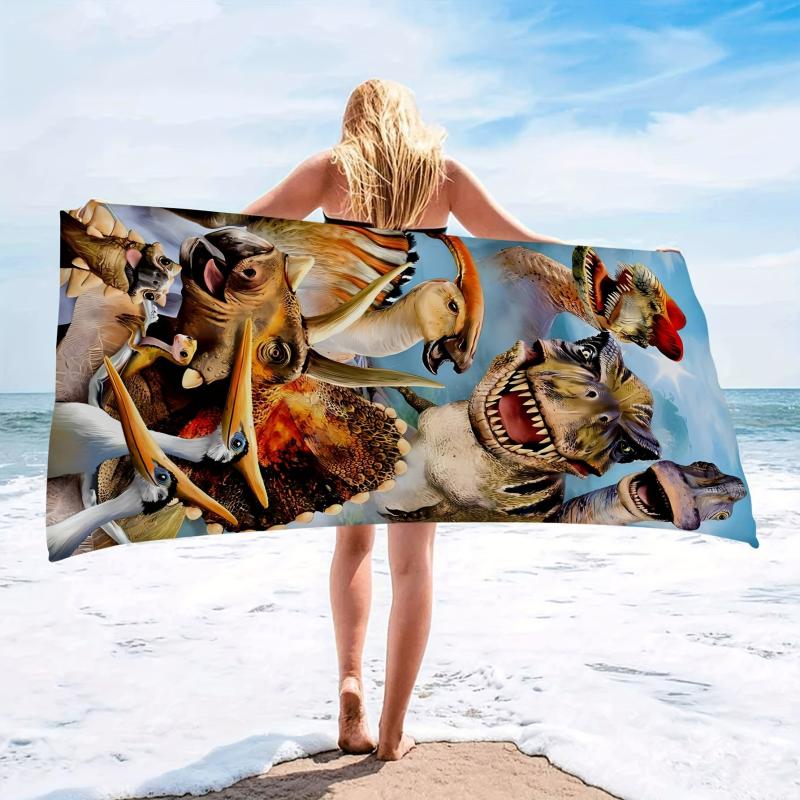 Dinosaur Pattern Beach Towel Absorbent Microfiber Towel for Summer Vacation