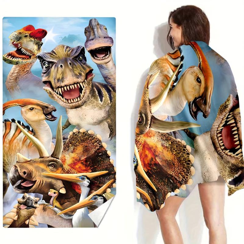 Dinosaur Pattern Beach Towel Absorbent Microfiber Towel for Summer Vacation