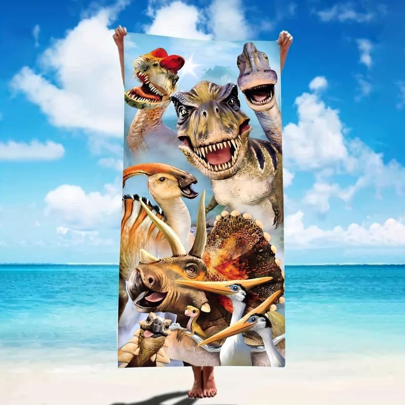 Dinosaur Pattern Beach Towel Absorbent Microfiber Towel for Summer Vacation