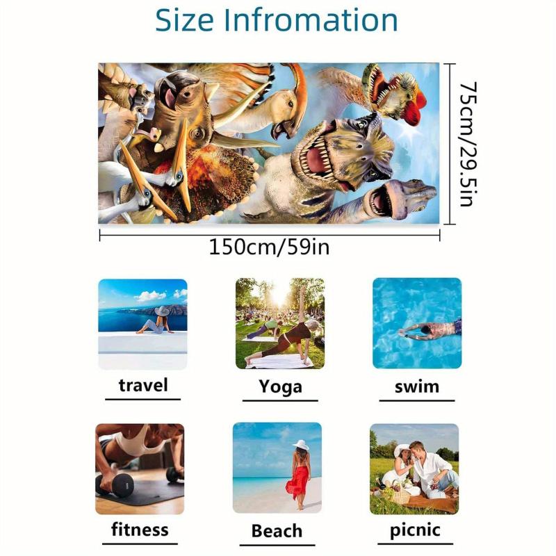 Dinosaur Pattern Beach Towel Absorbent Microfiber Towel for Summer Vacation
