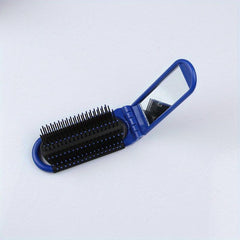 Compact Folding Hair Brush With Mirror Round Mini Comb