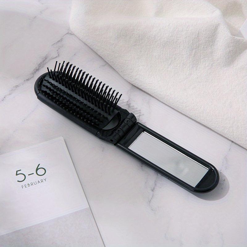 Compact Folding Hair Brush With Mirror Round Mini Comb