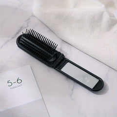 Compact Folding Hair Brush With Mirror Round Mini Comb
