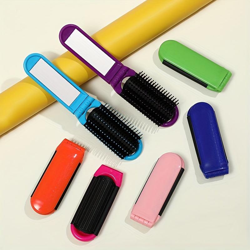 Compact Folding Hair Brush With Mirror Round Mini Comb