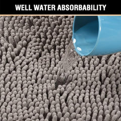 Chenille Bath Rugs Shag Shower Mat Non Slip Grey