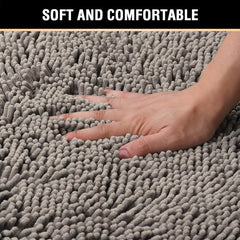 Chenille Bath Rugs Shag Shower Mat Non Slip Grey