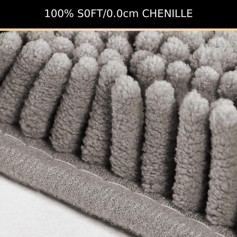 Chenille Bath Rugs Shag Shower Mat Non Slip Grey