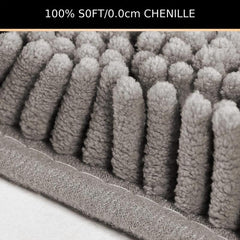 Chenille Bath Rugs Shag Shower Mat Non Slip Grey