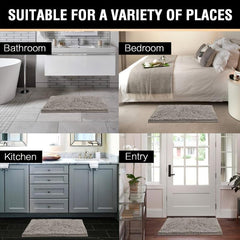 Chenille Bath Rugs Shag Shower Mat Non Slip Grey