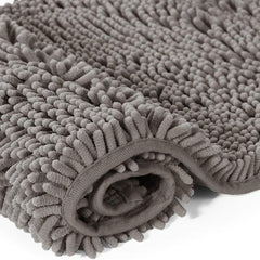 Chenille Bath Rugs Shag Shower Mat Non Slip Grey