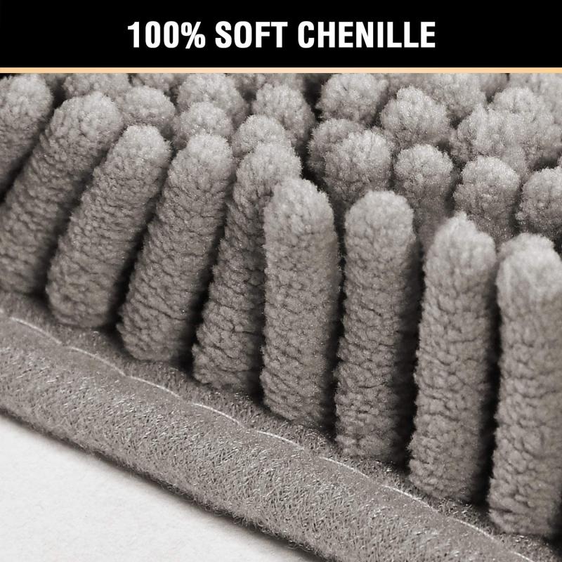 Chenille Bath Rugs Shag Shower Mat Non Slip Grey