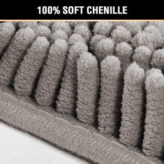 Chenille Bath Rugs Shag Shower Mat Non Slip Grey