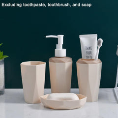 4-Piece Bathroom Accessory Set Soap Dish Lotion Dispenser Gargle Cup Toothbrush