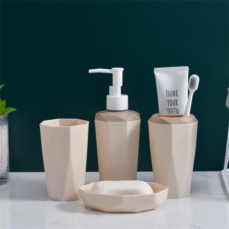 4-Piece Bathroom Accessory Set Soap Dish Lotion Dispenser Gargle Cup Toothbrush